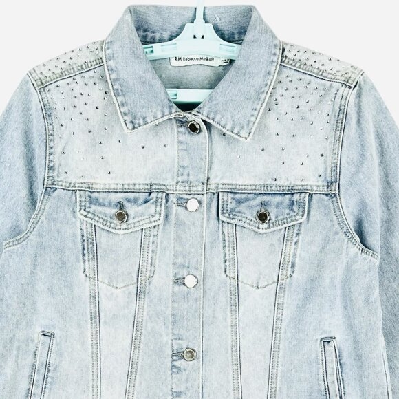 NWOT Rebecca Minkoff Women's Rhinestones Light Blue Denim Jacket Size Medium - Picture 3 of 12